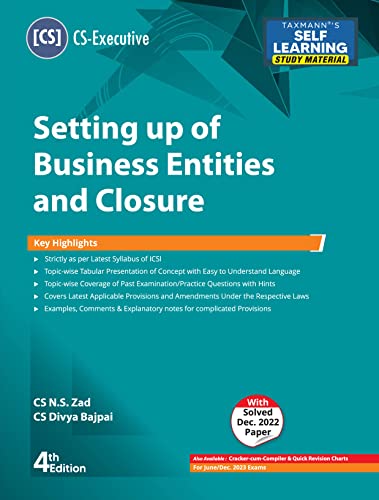 Taxmanns Setting up of Business Entities and Closure (Paper 3 | SUBEC)  Updated study material in simple/concise language | su