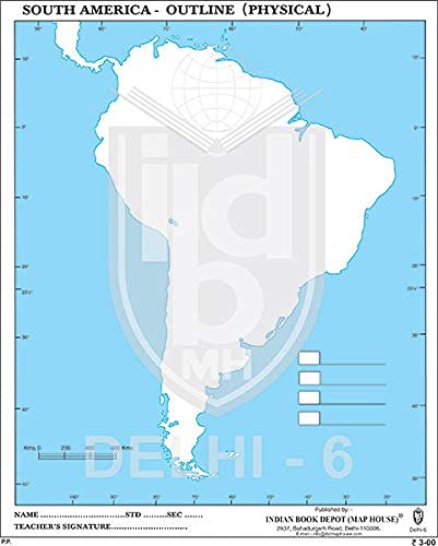 Big Outline Practice Map Of South America Physical (100 Maps) Indian Book Depot