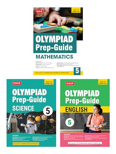 MTG Olympiad PrepGuide Class5 Mathematics, Science & English (Set of 3 Books)  Detailed Theory, Self Test with IMONSOIEO Ch