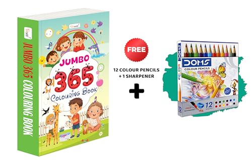 JUMBO  365 Colouring Book and 12 Colour Pencils + 1 Sharpener : kids daily colouring adventure, jumbo colouring book for Toddl