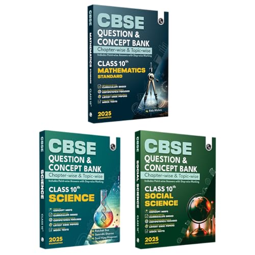 (Old Edition) PW CBSE Question and Concept Bank (QCB) Class 10 Science, Mathematics (Standard) and Social Science Combo Set of 3