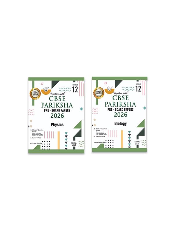 Together with CBSE Pariksha Class 12 PreBoard Papers Physics and Biology for 2026 Board exams | 3 Question Papers & Answer Book