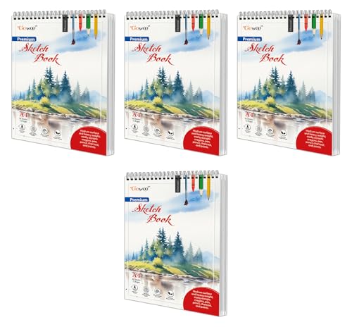 A4 Premium Sketch Book : Set of 4 Top SpiralBound Sketchpad, 140 GSM Paper For Drawing, Sketching and Painting, 36 sheets sketc