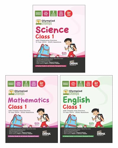 Disha Combo Class 1 (set of 3 books) Olympiad Champs Science, Mathematics, English & Logical Reasoning with Chapterwise Previou