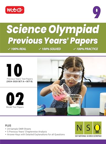 MTG Class9 NSO Olympiad 10 Previous Years Papers Science (20242020 Set A & B)  Model Test Papers with 24 Sample OMR Sheets & 