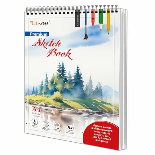A4 Premium Sketch Book : Sketching and Drawing Paper, Top SpiralBound Sketchpad, 36 Sheets 140 GSM Thick Paper for Painting and