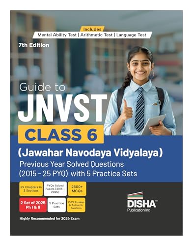 Disha Guide to JNVST Class 6 with 5 Practice Sets| Jawahar Navodaya Vidyalaya Selection Test | Previous Year Solved Questions (2