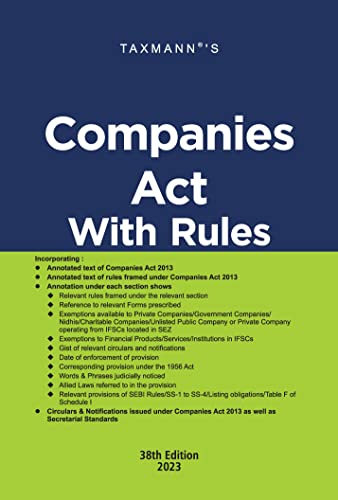 Taxmanns Companies Act with Rules | POCKET | PAPERBACK  Most authentic & comprehensive book covering amended, updated & annota