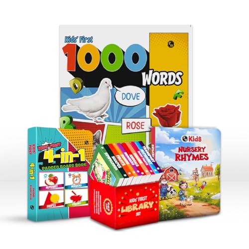 Kids First Library Box Set of 10 Board Books + Kids First Nursery Rhymes Padded Board Book + Kids First 4 in 1 Padded Boar