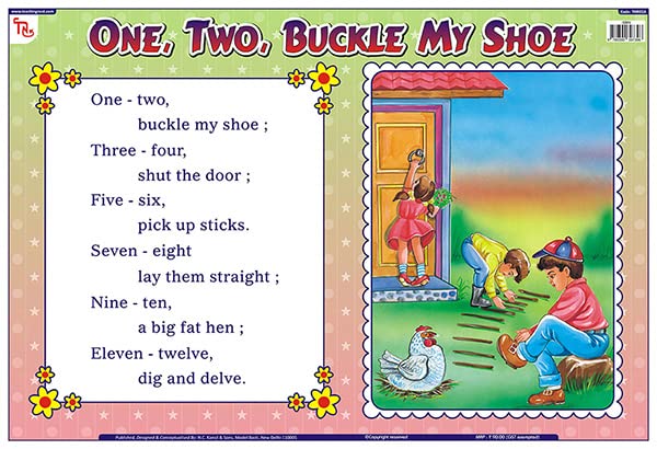 Tnr02A | Teachingnest One, Two, Buckle My Shoe Chart | Nursery Rhymes | Laminated 48X33 Cm (19X13 Inch) | Wall Sticking [Wall Ch