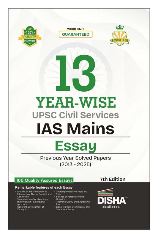 Disha 13 YearWise Upsc Civil Services Ias Mains Essay Previous Year Solved Papers (2013  2025) 7Th Edition | Pyqs Question Ban