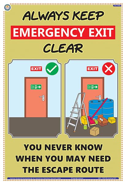 Sfi04E | Teachingnest | Keep Emergency Exit Clear | English | 33X48 Cm | Fire Safety Poster | Industrial Safety Posters | Wall S