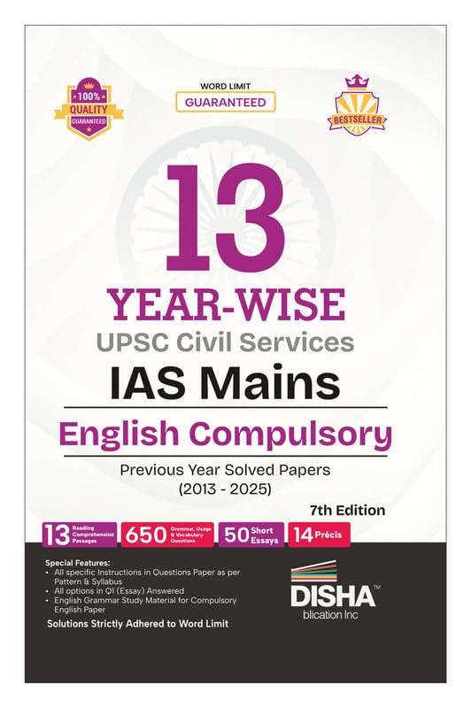 Disha 13 YearWise Upsc Civil Services Ias Mains English (Compulsory) Previous Year Solved Papers (2013  2025) 7Th Edn | Pyqs Q