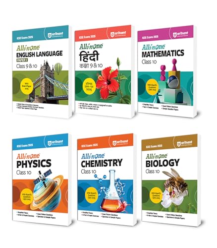 Arihant ICSE All in One Physics, Chemistry, Biology, Math, Hindi and English Language Class 10 Exam 2026 | Simplified Theory, In