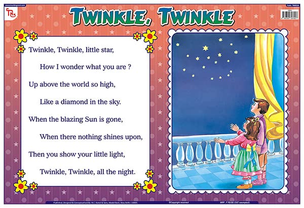 Tnr03A | Teachingnest Twinkle Twinkle Little Star Chart | Nursery Rhymes | Laminated 48X33 Cm (19X13 Inch) | Wall Sticking [Wall