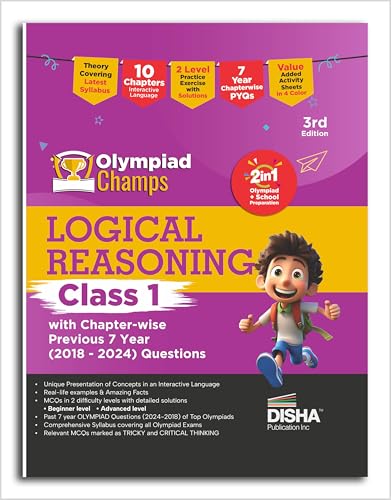 Disha Olympiad Champs Logical Reasoning Class 1 with Chapterwise Previous 7 Year (2018  2024) Questions 3rd Edition | Complete