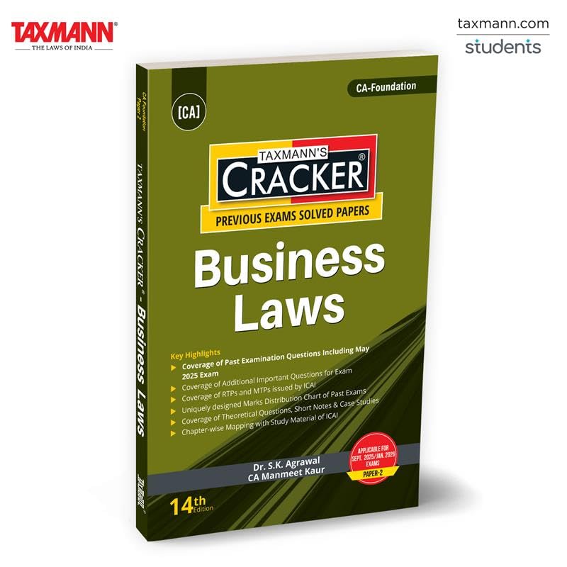 Taxmanns CRACKER for Business Laws (Paper 2 | Law)  Featuring Past Exam Questions (including May 2025) | RTPs & MTPs for CAF