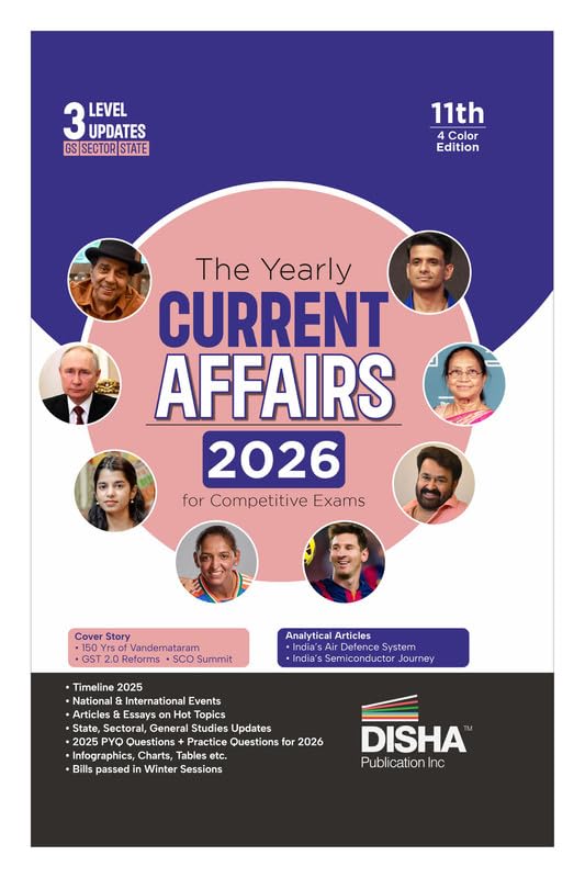 Disha The Yearly Current Affairs 2026 For Competitive Exams  11Th Edition | Previous Year & Practice Questions | Upsc, State Ps