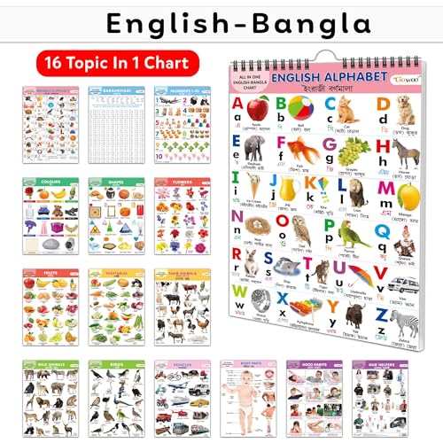 Toddlers learning library : Learning Chart for kids, My First ALL IN ONE SPIRAL CHART ENGLISHBANGLA With 16 Topics, birthday gi