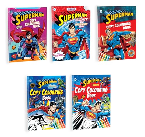 Superman Copy Colouring Book  Pack of 5 | Fun & Creative Activity Books for Kids | Colourful Illustrations of Superman, Superher