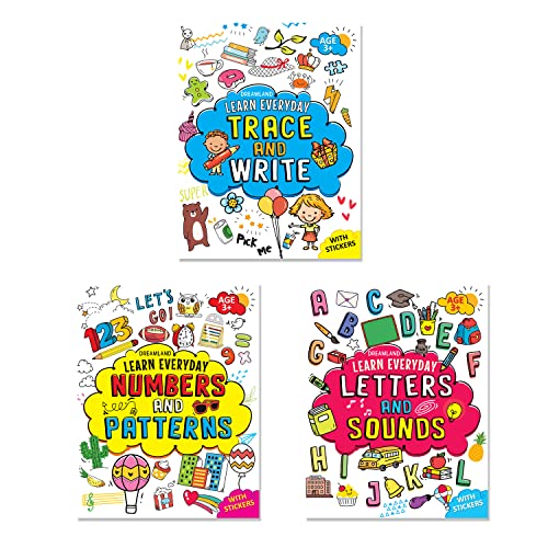 Learn Everyday Books Pack for Kids Age 3+ | Set of 3 Activity Books | Letters & Sounds, Numbers & Patterns, Trace & Write | Fun 