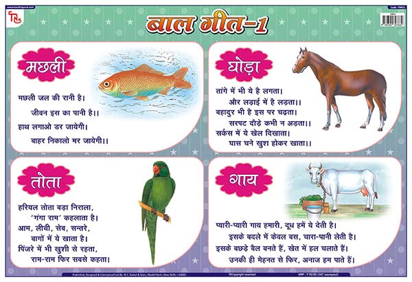 Tnr21 | Teachingnest Bal Geet  1 Chart | Laminated 33X48 Cm (13X19 Inch) | Wall Sticking [Wall Chart] Teachingnest [Wall Chart]
