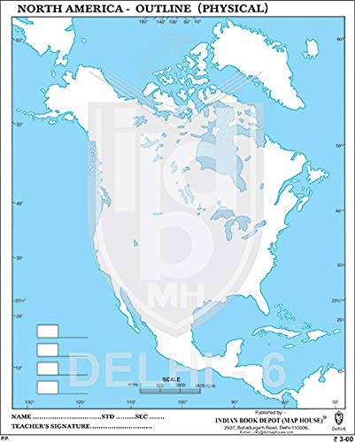 Big Outline Practice Map Of North America Physical (100 Maps) Indian Book Depot