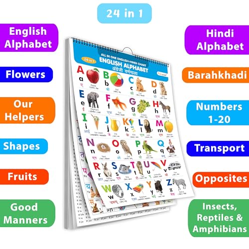 My First ALL IN ONE SPIRAL CHART ENGLISHHINDI : With 24 Topics ( Big Fonts and Realistic Pictures) | Gift Set For Kids