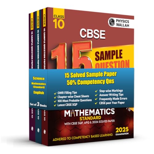 PW CBSE | Class 10 | 15 New Pattern Sample Question Papers Science, Maths (Std), English Set of 3 Books For 2025 Board Exam | 50