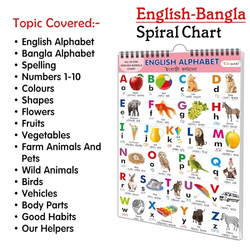 My First ALL IN ONE SPIRAL CHART ENGLISHBANGLA : Kids first little library, Chart for kids, Early learning Chart, Picture Chart