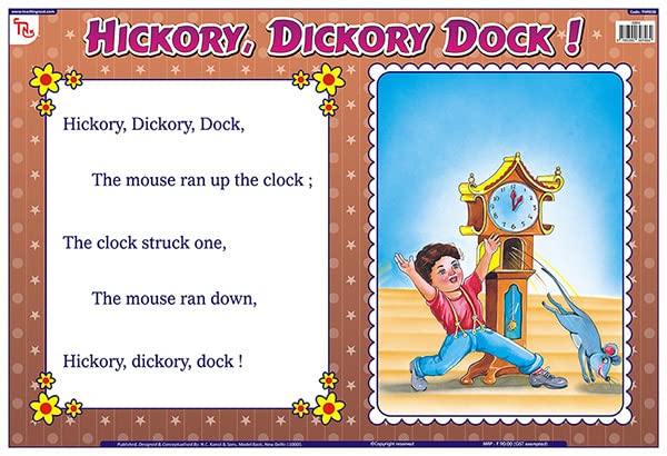 Tnr03B | Teachingnest Hickory, Dickory, Dock Chart | Nursery Rhymes | Laminated 48X33 Cm (19X13 Inch) | Wall Sticking [Wall Char