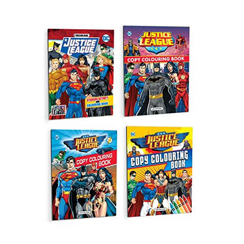 Justice League Copy Colouring & Activity Books Pack for Kids | Set of 4 Fun Books with Superman, Batman, Wonder Woman & More | B