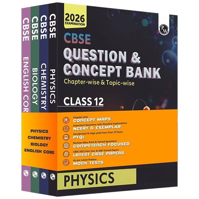 PW CBSE Question & Concept Bank (QCB) Class 12 Physics, Chemistry, Biology and English Combo Set of 4 Books Chapterwise and Top