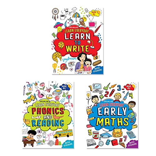 Learn Everyday Books Pack for Kids Age 4+ | Set of 3 Activity Books | Phonics & Reading, Early Maths, Learn to Write | Fun Educa