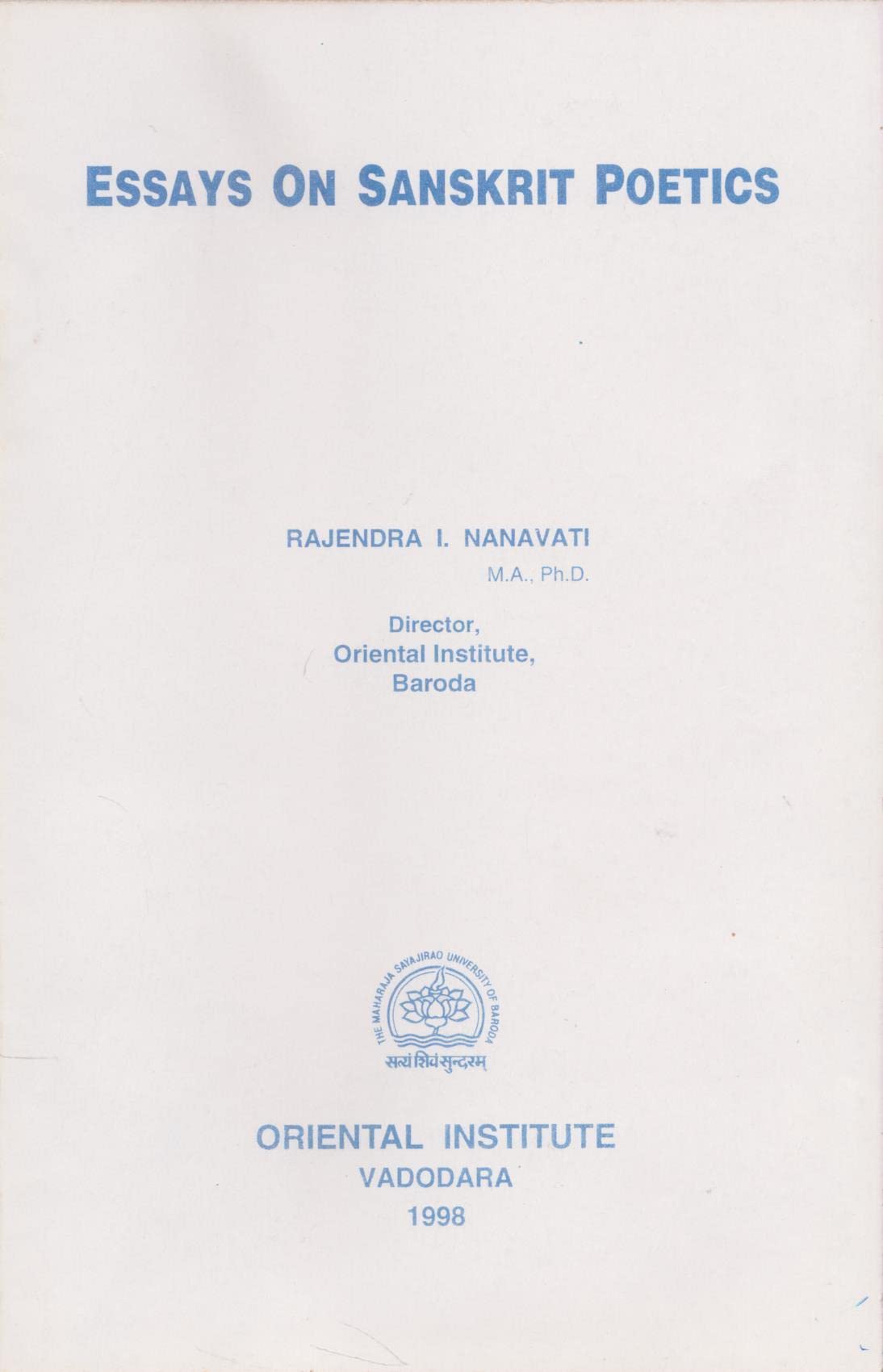 Essay On Sanskrit Poetics