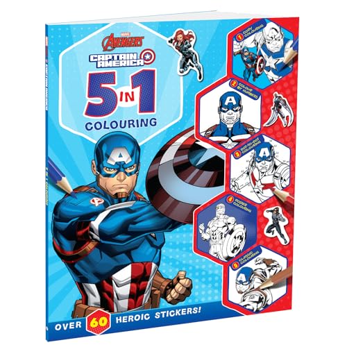 Marvel Captain America: 5In1 Colouring Book | Stickers, Coloring & Activities Books for Kids