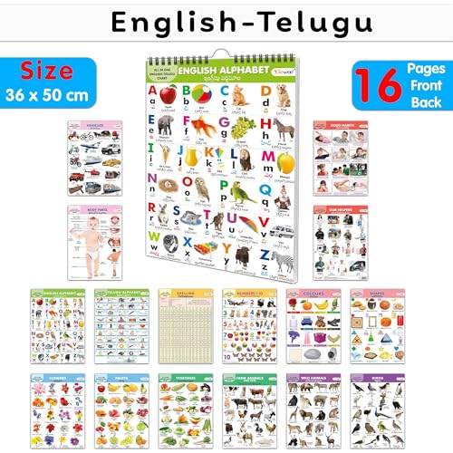 Childrens educational Chart collection : My First ALL IN ONE SPIRAL CHART ENGLISHTELUGU Learning Chart for preschoolers, Educ