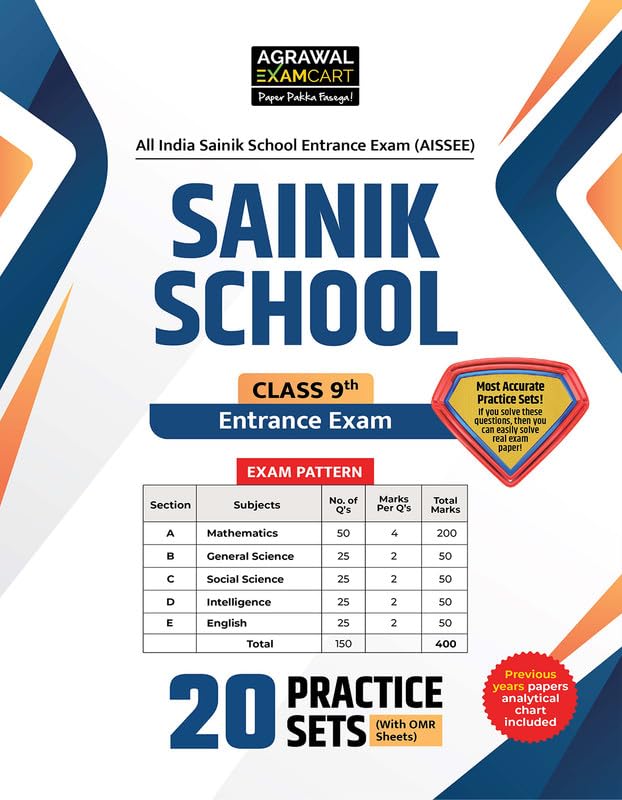 Examcart Sainik School Class 9 Entrance Exam Book 2027 | 20 Practice Sets with OMR Sheets | AISSEE Latest Pattern & Syllabus Bas