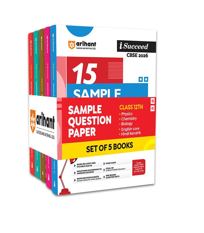Arihant iSucceed CBSE Sample Question Papers 2026 Physics, Chemistry, Biology,English Core & Hindi Kendrik Class 12 (Set of 5) 