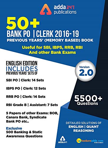 50+ Bank Po And Clerk 201619 Previous Years Memory Based Papers Book (English Printed Edition)