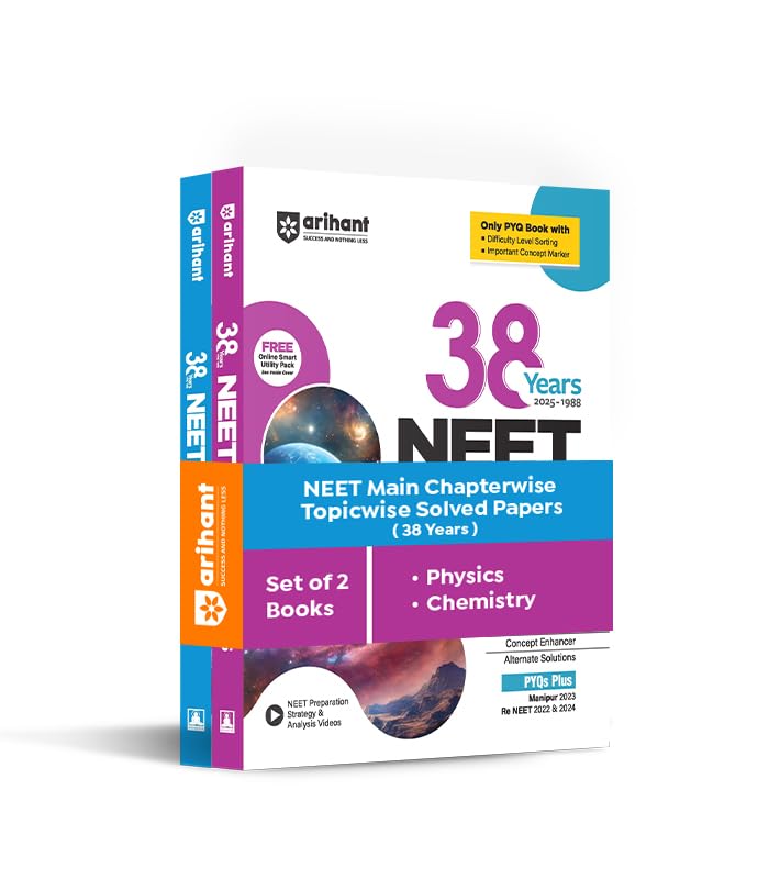 Arihant 38 Years NEET Chapterwise Solved Papers Physics, Chemistry | 2000+ MCQs | NEET andf CBSEAIPMT (19882025) Previous Year