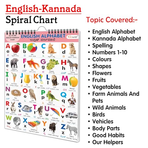 Chart Book Collections For Early Learning : Kids learning Chart book, My First ALL IN ONE SPIRAL CHART ENGLISHKANNADA Kids Ch