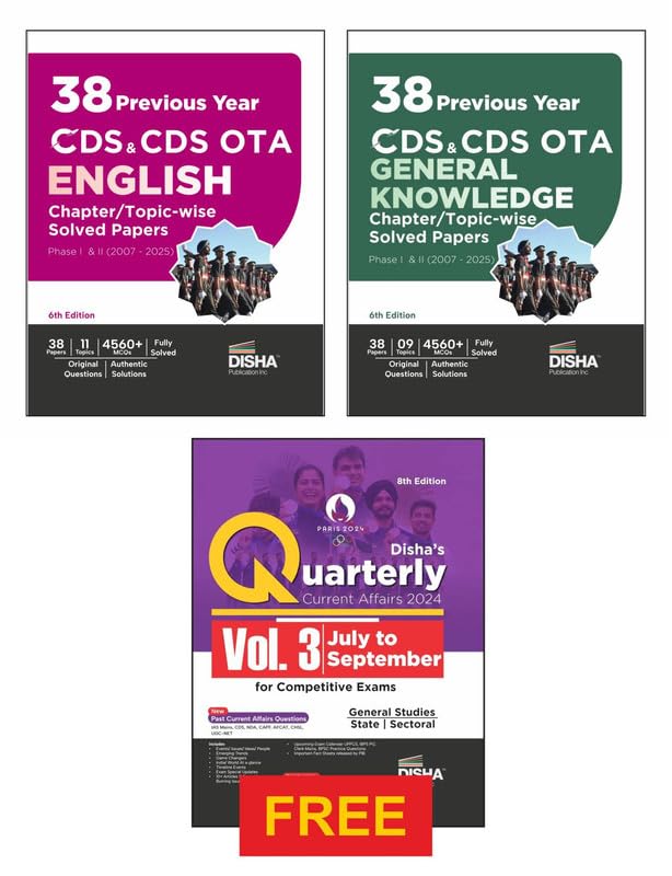 Disha Combo (3 Books) 38 TopicWise Cds Ota English & General Knowledge Previous Year Solved Papers (2007  2025) Phase I & Ii W