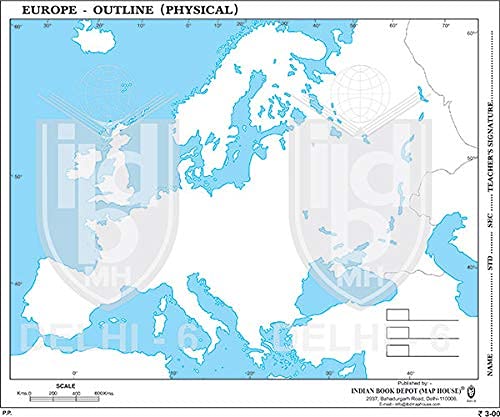Big Outline Practice Map Of Europe Physical (100 Maps) Indian Book Depot
