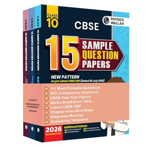 PW CBSE 15 Sample Question Papers Class 10 202526  Science, Maths (Standard) & English Combo Set of 3 Books For 2026 Board Exa