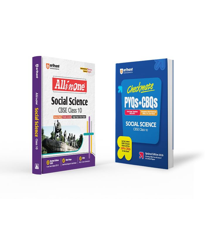 Arihant All in One and Checkmate Class 10 CBSE Guide & Question Bank for Social Science | PYQs + CBQs | Sample Papers, Competenc