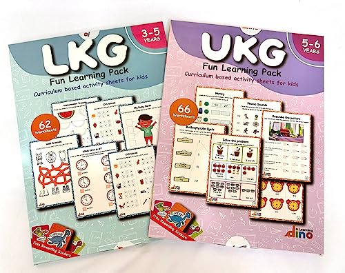 UKG and LKG Worksheets Combo  128 Worksheets + Sticker Sheets | Covering English, Maths and EVS | By Learning Dino