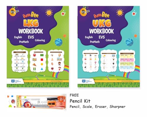 Kinder Activity LKG and UKG worksheets Combo (English, Maths, GK, Colouring) 240 pages with Activity Stikcer, Stick and Folder