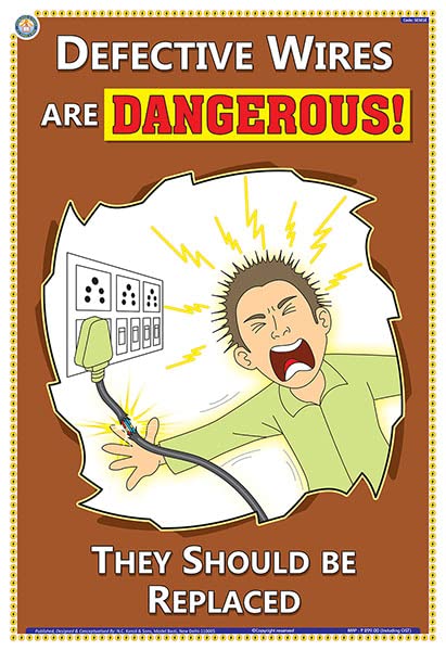 Ses01E | Teachingnest | Defective Wires Are Dangerous | English | 33X48 Cm | Electrical Safety Poster | Industrial Safety Poster
