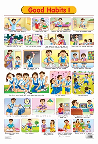 Good Habits  1 Educational Wall Chart for Kids Ages 35 | Both Side Hard Laminated Poster 48 x 73 cm | Colourful Learning Chart